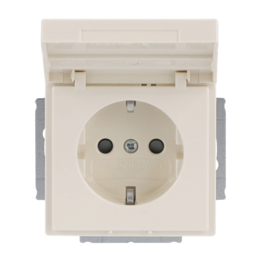 SCHUKO Socket insert with labelling field Safety Shutter with Hinged Lid with label space ivory white - Platform 63