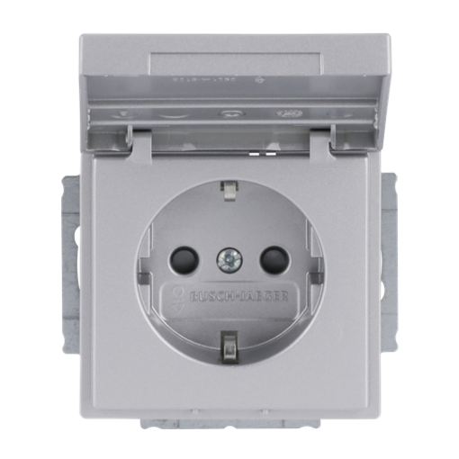SCHUKO Socket insert with labelling field Safety Shutter with Hinged Lid with label space aluminium silver - Platform 63