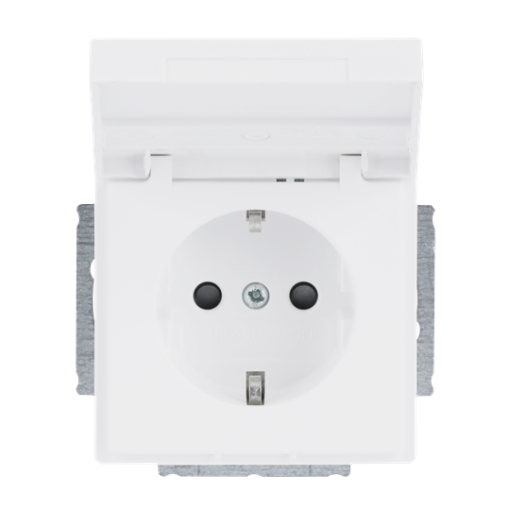 SCHUKO Socket insert with labelling field Safety Shutter with Hinged Lid with label space studio white matt - Platform 63