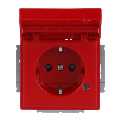 SCHUKO Socket insert with labelling field Safety Shutter with LED Control light with Hinged Lid with label space red - Platform 63