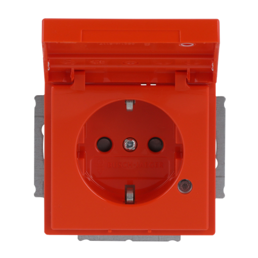 SCHUKO Socket insert with labelling field Safety Shutter with LED Control light with Hinged Lid with label space orange - Platform 63