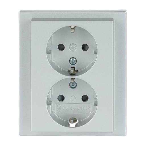SCHUKO Double socket Safety Shutter aluminium silver - future linear