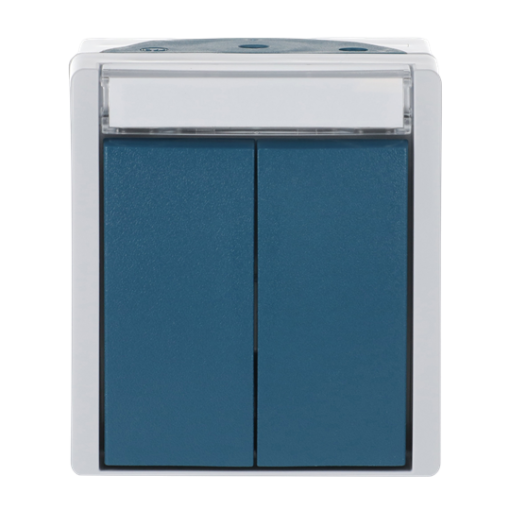 Double push switch with labelling field Push button, Series push button 1P 2NO grey  blue-green - ocean