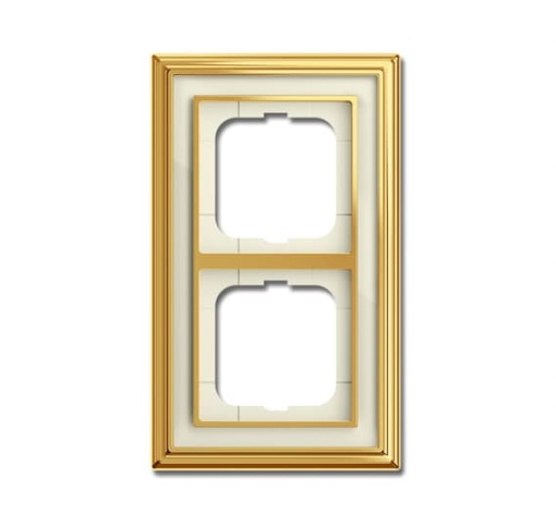 Cover frame 2-gang polished brass ivory white - Busch-Dynasty
