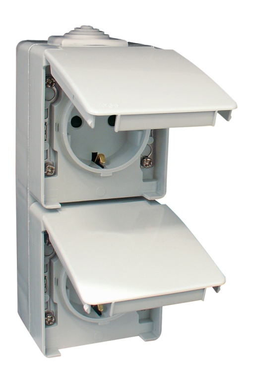 TOMADA DUPLA SCHUKO VERTICAL CINZENTA