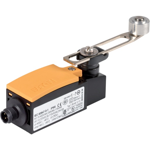 Position switch, Adjustable roller lever, Complete device, 1 NO, 1 NC, Cage Clamp, Yellow, Insulated material, -25 - 70 C, metal