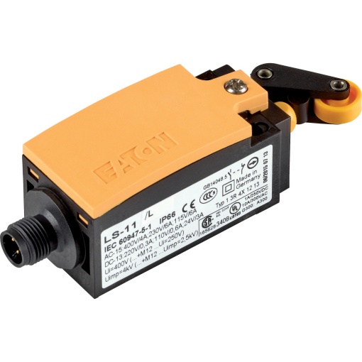 Position switch, Roller lever, Complete device, 1 NO, 1 NC, Cage Clamp, Yellow, Insulated material, -25 - 70 C, with M12 connector, EN 50047 Form E