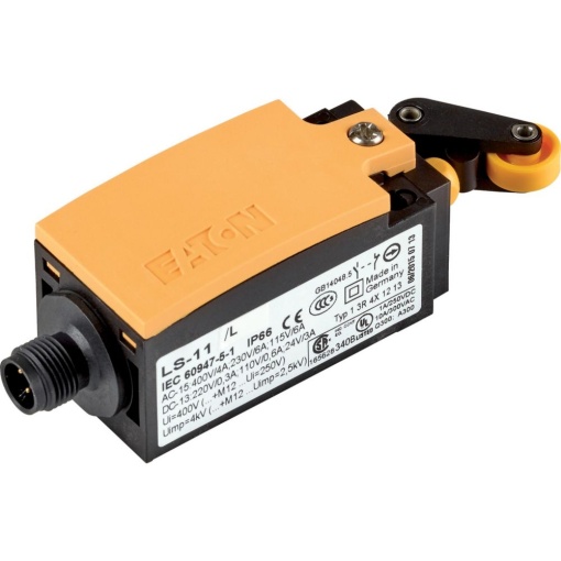 Position switch, Roller lever, Complete device, 1 NO, 1 NC, Cage Clamp, Yellow, Insulated material, -25 - 70 C, with M12 connector, EN 50047 Form E