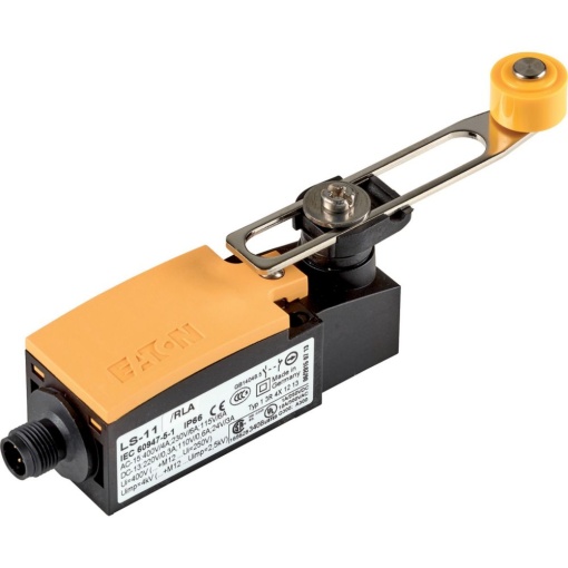 Position switch, Adjustable roller lever, Complete device, 1 NO, 1 NC, Cage Clamp, Yellow, Insulated material, -25 - 70 C, with M12 connector