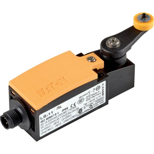 Position switch, Rotary lever, Complete device, 1 NO, 1 NC, Snap-action contact - Yes, Cage Clamp, Yellow, Insulated material, -25 - 70 C, with M12