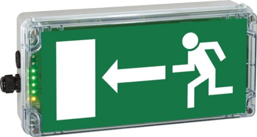 Ex-escape sign luminaires EXIT N with integrated emergency light function for zone 121, Pictogram EN 1838, Arrow 9 Clock