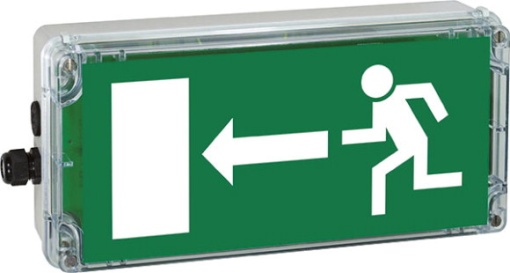 Ex-escape sign luminaires EXIT V-CG-S for emergency light function for zone 121, Pictogram EN 1838, Arrow 9 Clock