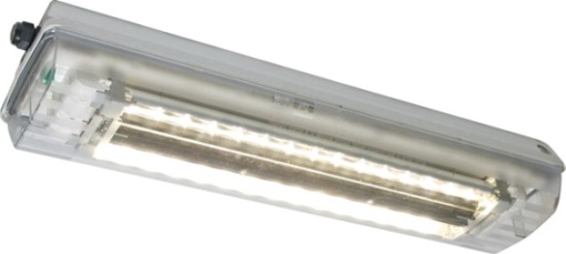 Temporary eLLK FL 2x18 W 110 - 254 V AC with trumpet shaped cable gland, mains cord 10 m H07RN-F 3 with Ex-plug 16 A 3-pole and 2 eye bolts A2 M8 stai