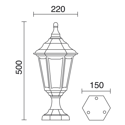 Bollard clássico CLIC-CLAC 6 IP44 E27 42W 500mm Preto