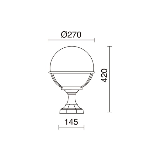 Bollard clássico CLIC-CLAC GLOBO IP44 E27 42W 400mm Preto