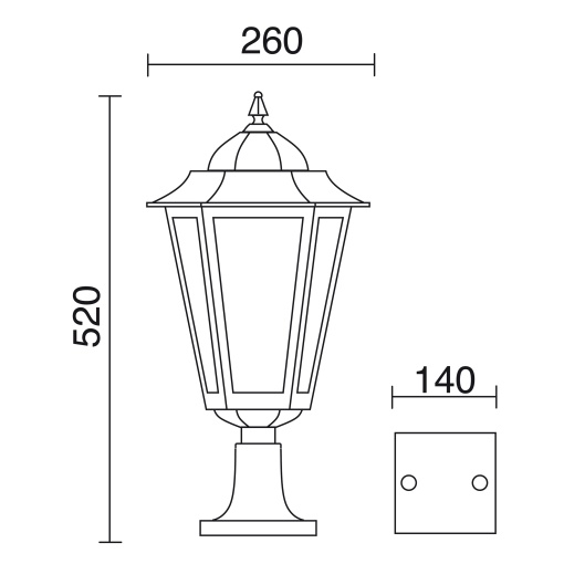 Bollard clássico ELITE 6 IP44 E27 42W 520mm Vidro transparente Blanco texturado