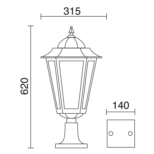 Bollard clássico ELITE 6 IP44 E27 42W 620mm Vidro fosco Blanco texturado