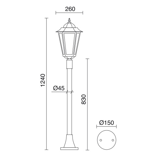 Bollard clássico ELITE 6 IP44 E27 42W 1240mm Vidro fosco Blanco texturado