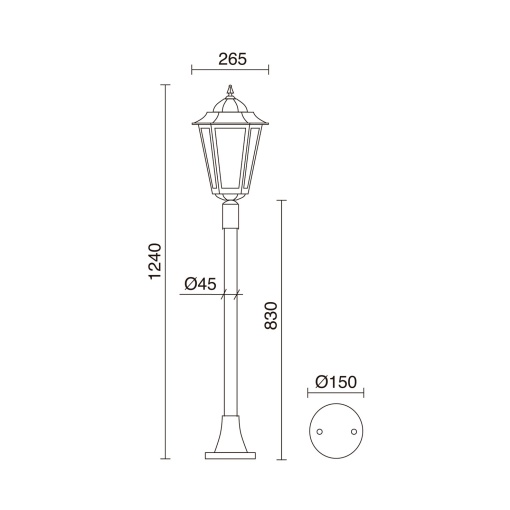 Bollard clássico ELITE 6 IP44 E27 42W 1240mm Vidro transparente Negro texturado