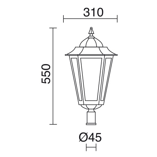 Pós luminaire ELITE 6 IP44 E27 42W 550mm Vidro transparente Blanco texturado