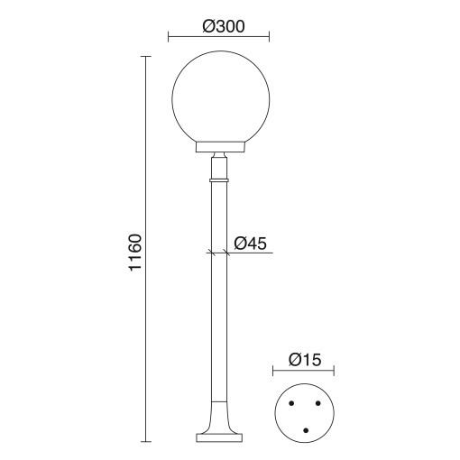 Bollard clássico GLOBI IP43 E27 42W 1160mm Negro texturado
