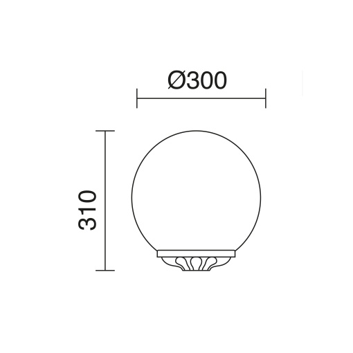 Bollard clássico INDURA GLOBO IP55 E27 70W 310mm Preto