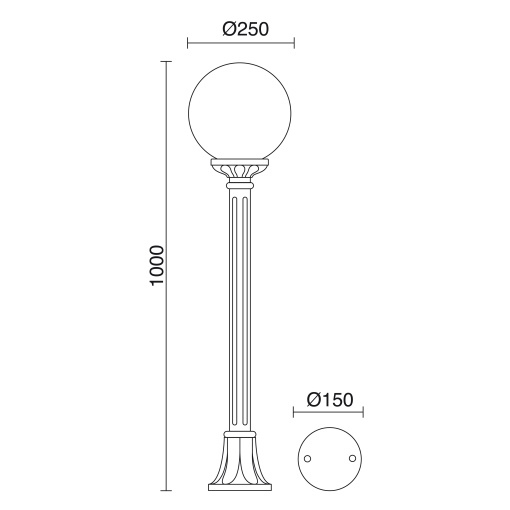 Bollard clássico INDURA GLOBO IP55 E27 70W 1000mm Preto
