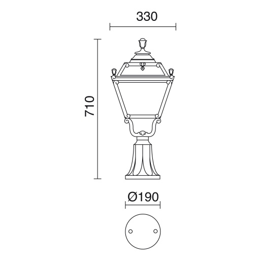 Bollard clássico INDURA MEDIUM 4 IP55 E27 70W 710mm Preto