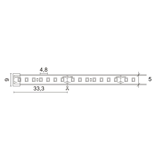 Tira conduzida NILO IP67 LED SMD 2016 12Wm 1240lmm CRI90 2700K 120º