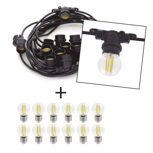 Guirnalda PORTOFINO IP65 E27 LED Bulb 12x4W 470lm2400lm CRI80 3000K Preto