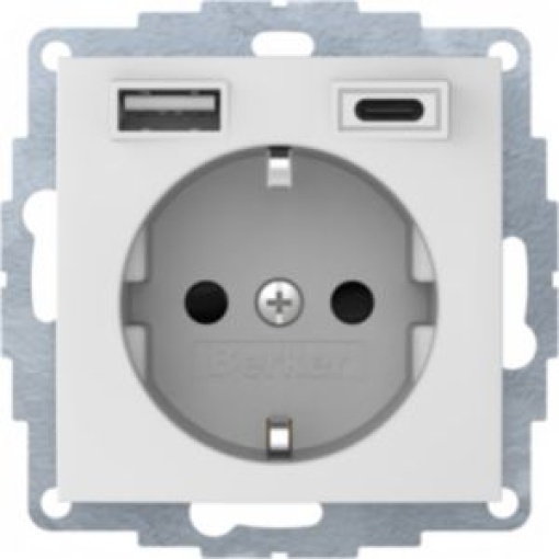 S1Bx  Schuko c USB AC branco mate