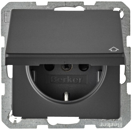 Tomada com tampa basculante e BS Q.x elevado anthracite, aveludado