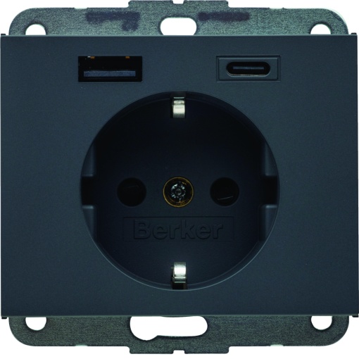 K.x Schuko c USB AC 20W PD, antrac mate