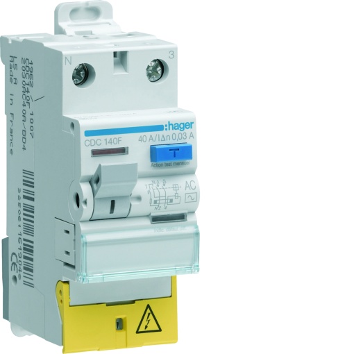Interruptor diferencial 1PN 40A 30mA AC com bornes desalinhados