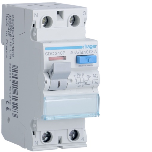Interruptor diferencial 2 Pólos 40A 30mA tipo AC 2 Módulos