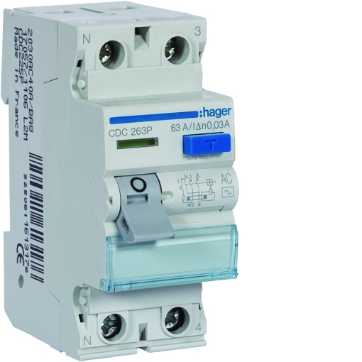 Interruptor diferencial 2 Pólos 63A 30mA tipo AC 2 Módulos