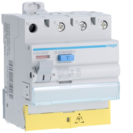 Interruptor diferencial 3PN 25A 30mA AC com bornes desalinhados