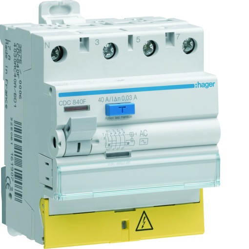Interruptor diferencial 3PN 40A 30mA AC com bornes desalinhados