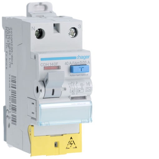 Interruptor diferencial 1PN 40A 30mA HI com bornes desalinhados