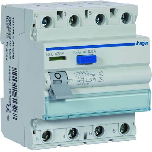 Interruptor diferencial 4 Pólos 25A 300mA tipo AC 4 Módulos