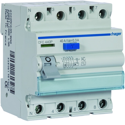 Interruptor diferencial 4 Pólos 40A 300mA tipo AC 4 Módulos