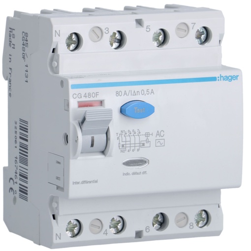 Inter. dif. 4P 80A 500mA tipo AC 4M