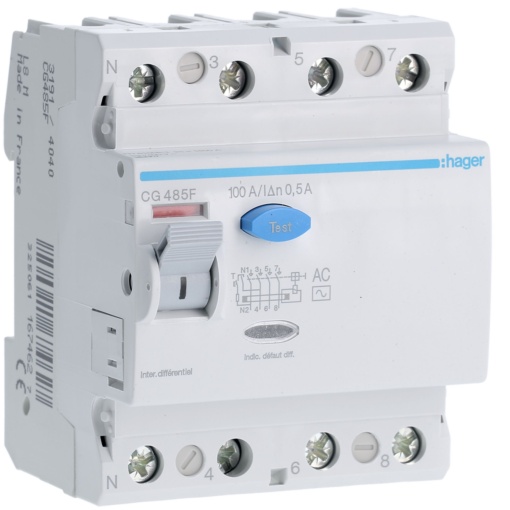 Inter. dif. 4P 100A 500mA tipo AC 4M