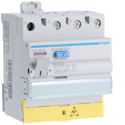 Int. dif. 3PN 63A 500mA AC cbornes des