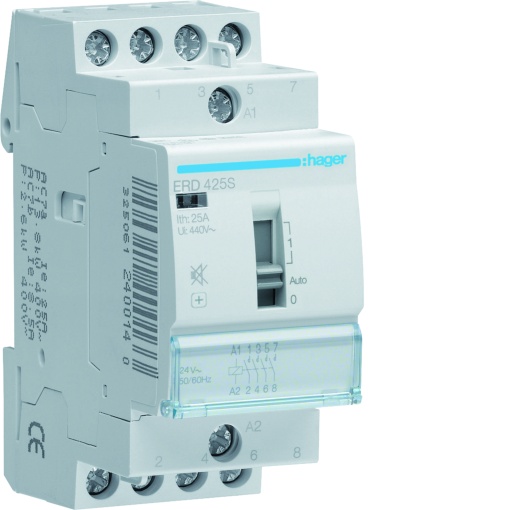 Contactor silencioso manu 25A, 4NA, 24V