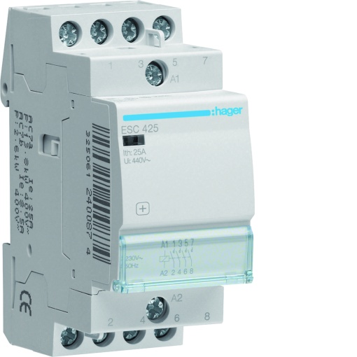 Contactor 25A, 4NA, 230V 2 Módulos