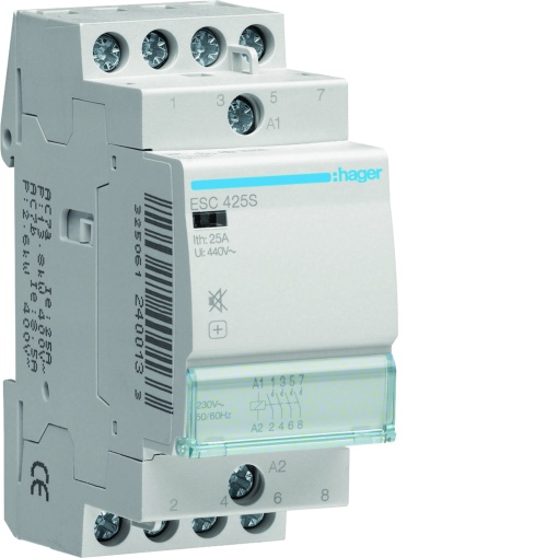 Contactor silencioso 25A, 4NA, 230V 2M