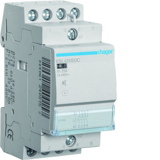Contactor silencioso 25A, 4NA, 12V DC 2M