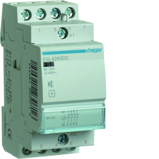 Contactor silencioso 25A, 4NF, 12V DC 2M