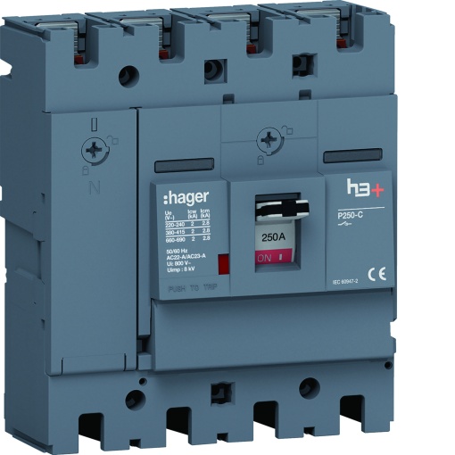 Interruptor compacto versão P250 de 4 Pólos com calibre de 250A